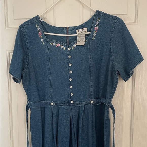 Vintage Erika Denim Dress with Floral Details - Picture 1 of 3